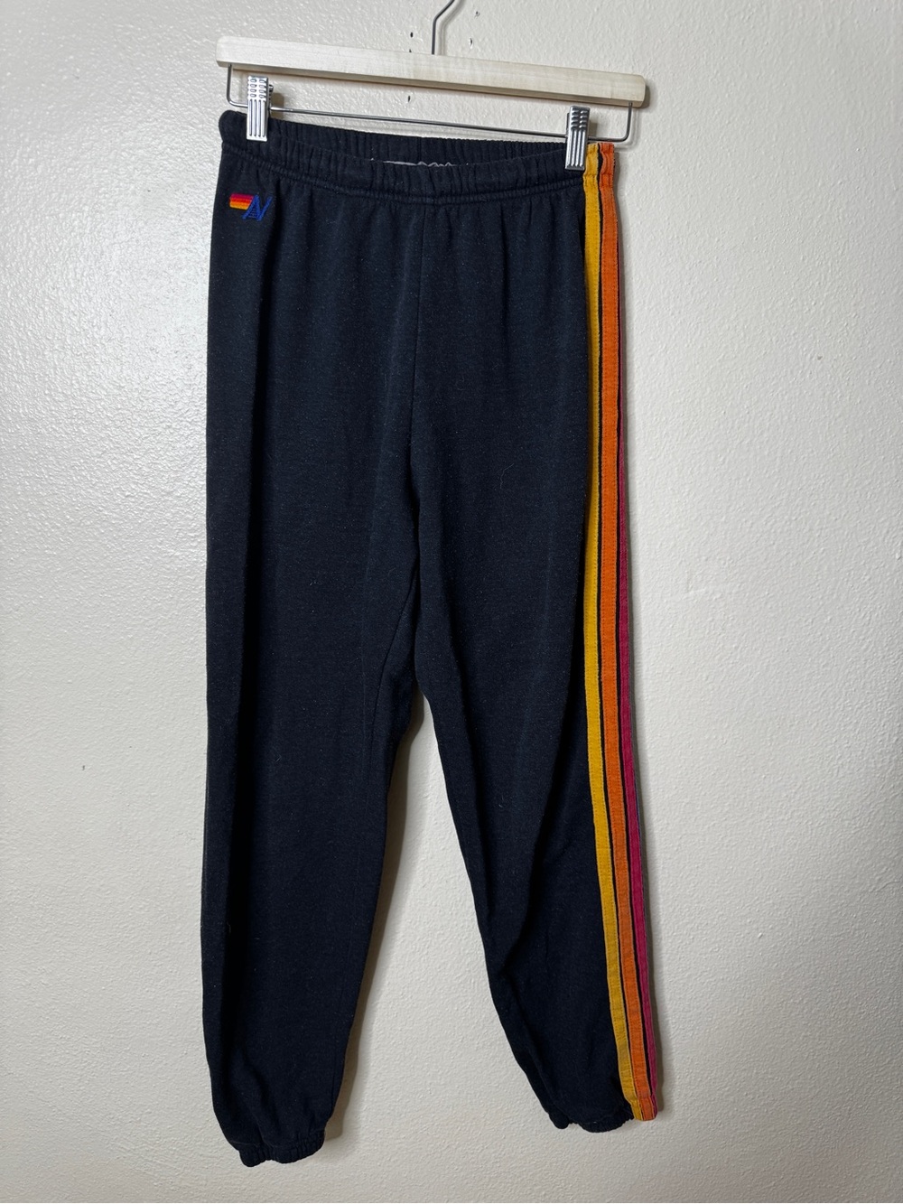 Aviator Nation Womens 5 Stripe Sweatpants Medium Gray Rainbow Jogger USA